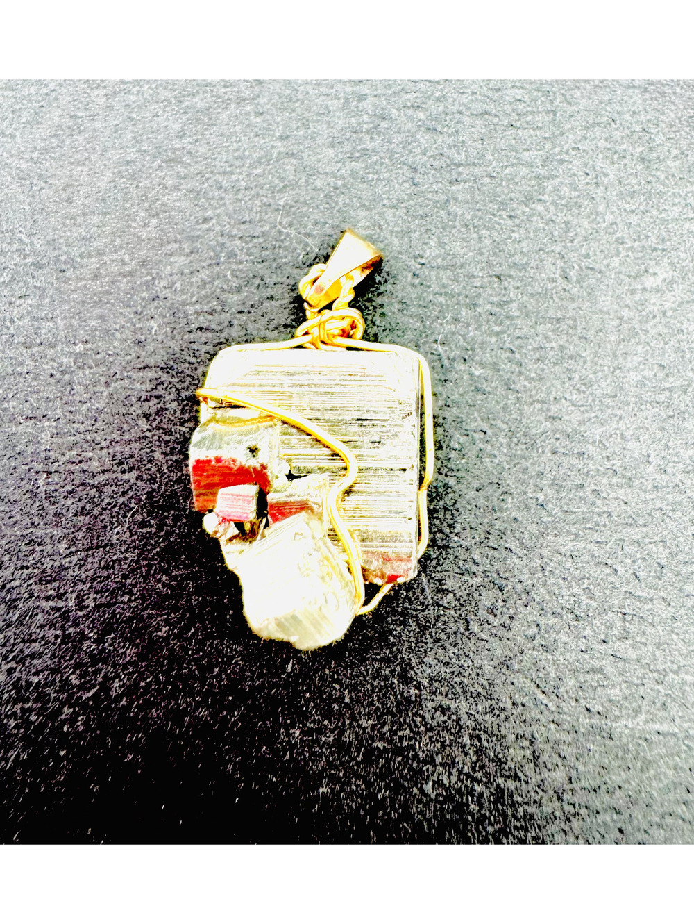 Gold tone wire wrapped pyrite crystal cluster pendant